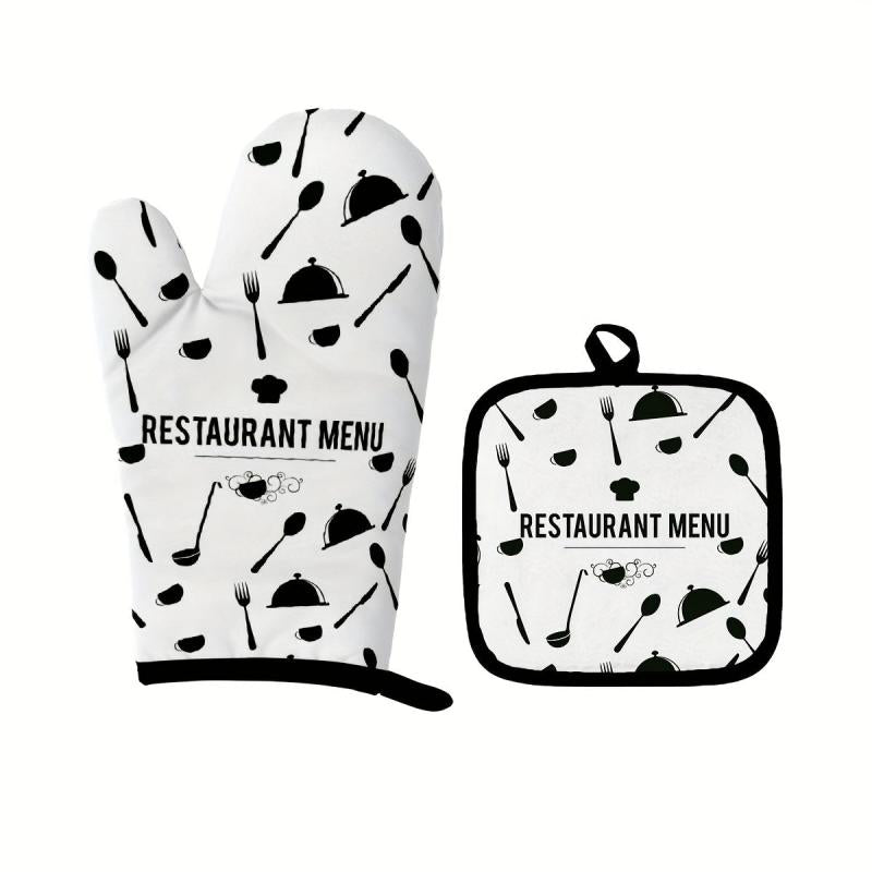 2pcs Colorful Printed Cotton Oven Mitts Heat Resistant Mat