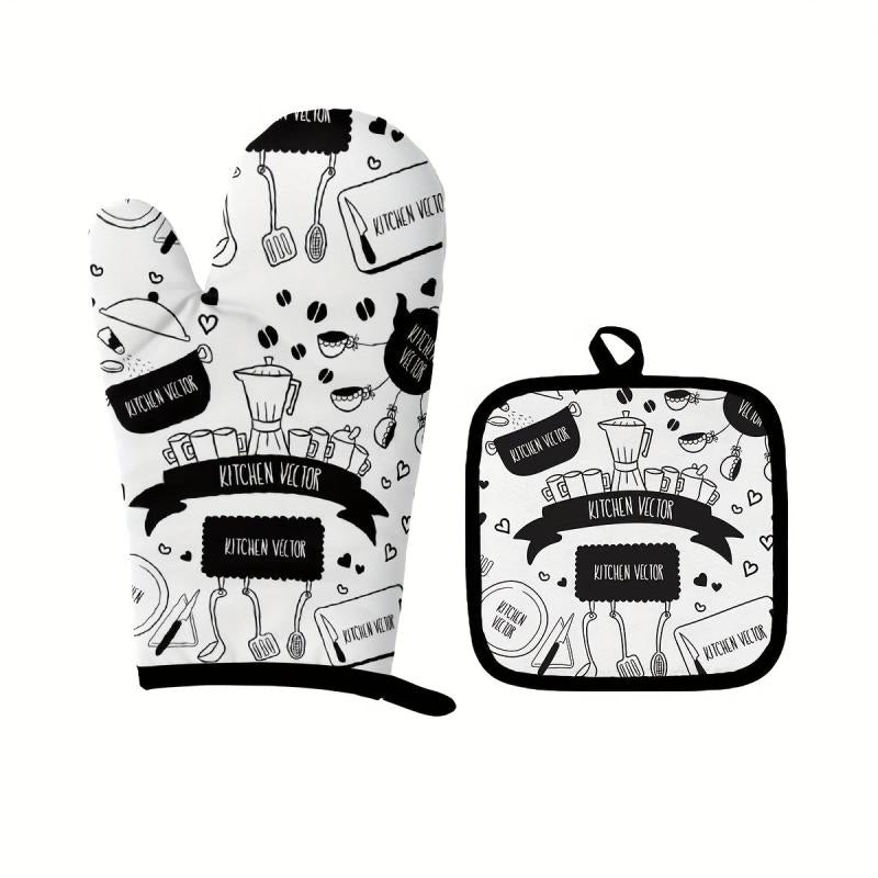 2pcs Colorful Printed Cotton Oven Mitts Heat Resistant Mat