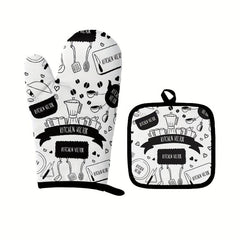 2pcs Colorful Printed Cotton Oven Mitts Heat Resistant Mat