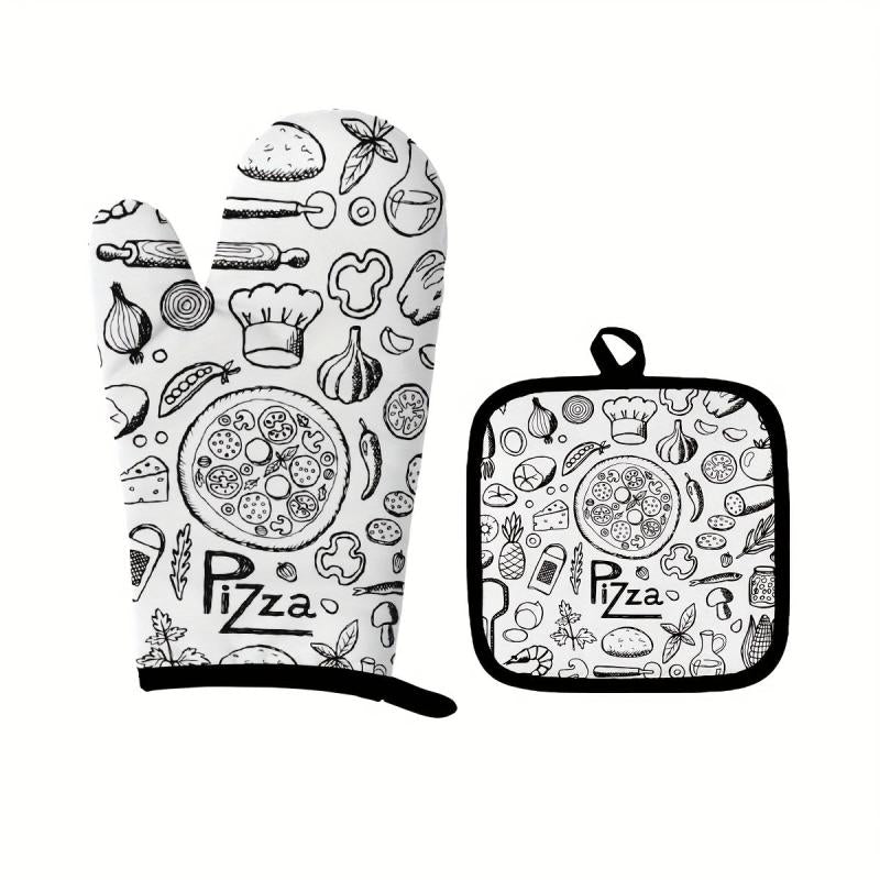 2pcs Colorful Printed Cotton Oven Mitts Heat Resistant Mat