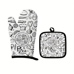 2pcs Colorful Printed Cotton Oven Mitts Heat Resistant Mat