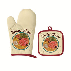 2pcs Colorful Printed Cotton Oven Mitts Heat Resistant Heat Insulation Mat