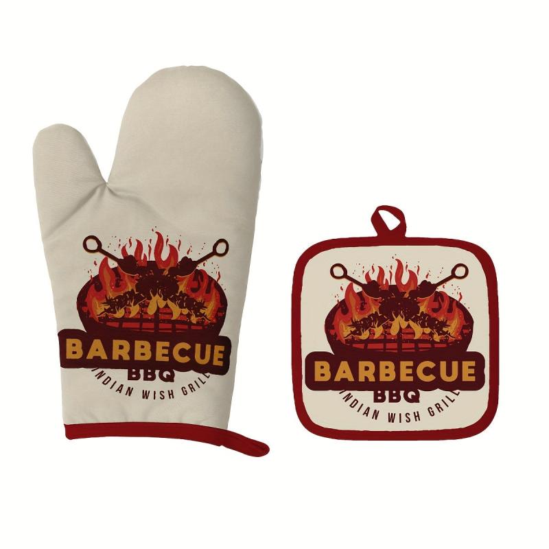 2pcs Colorful Printed Cotton Oven Mitts Heat Resistant Heat Insulation Mat