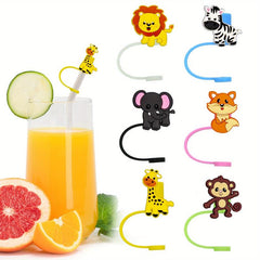 8pcs Cartoon Animal Silicone Straw Tips Cover