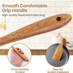 7pc Wooden Kitchen Utensils Set Cooking Spoons Teak Utensil Nonstick Spatula