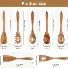 7pc Wooden Kitchen Utensils Set Cooking Spoons Teak Utensil Nonstick Spatula