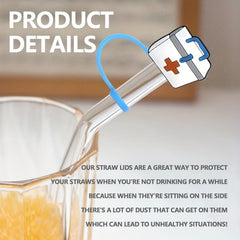 8pcs Medical Straw Tips Reusable Toppers Silicone Caps Party Bag