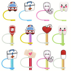8pcs Medical Straw Tips Reusable Toppers Silicone Caps Party Bag