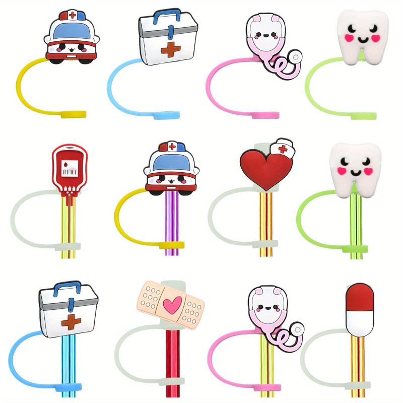 8pcs Medical Straw Tips Reusable Toppers Silicone Caps Party Bag