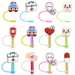 8pcs Medical Straw Tips Reusable Toppers Silicone Caps Party Bag