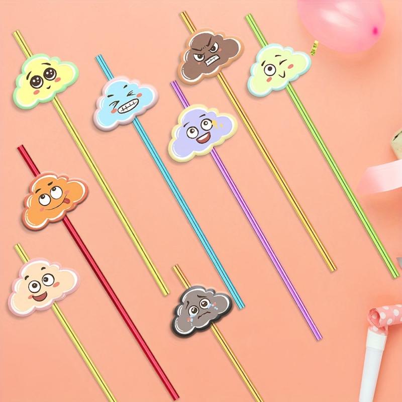 8pcs Cloud Reusable Straws with Brush for Family Gatherings