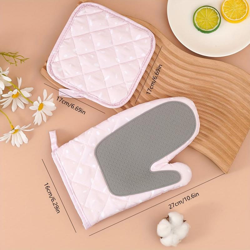 Set of 2 Colorful Cotton Oven Mitts Heat Resistant Microwave Baking