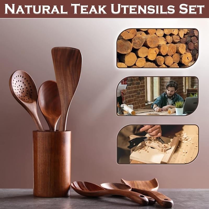 6pcs Natural Teak Wooden Spoons for Cooking Set of 6 Perfect for Kitchen