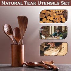 6pcs Natural Teak Wooden Spoons for Cooking Set of 6 Perfect for Kitchen