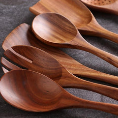 6pcs Natural Teak Wooden Spoons for Cooking Set of 6 Perfect for Kitchen