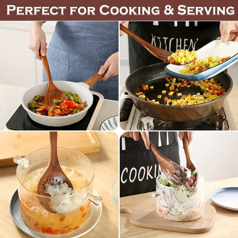 6pcs Natural Teak Wooden Spoons for Cooking Set of 6 Perfect for Kitchen