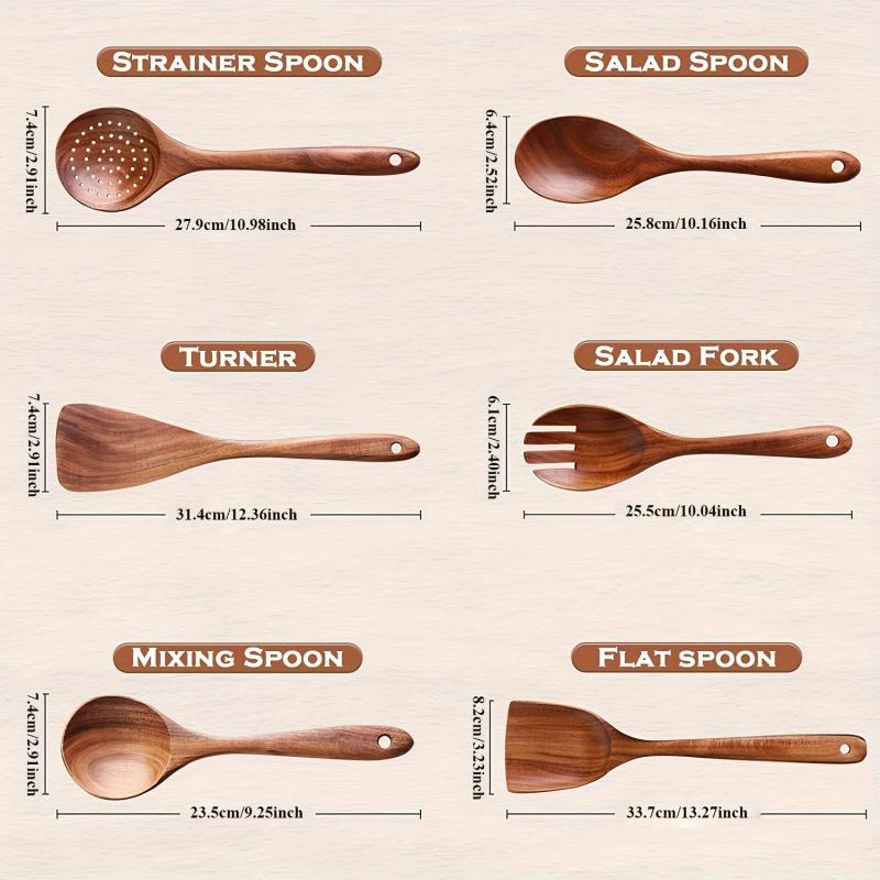 6pcs Natural Teak Wooden Spoons for Cooking Set of 6 Perfect for Kitchen