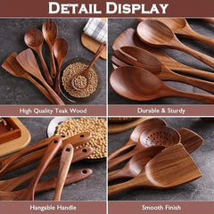 6pcs Natural Teak Wooden Spoons for Cooking Set of 6 Perfect for Kitchen
