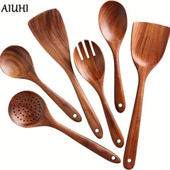6pcs Natural Teak Wooden Spoons for Cooking Set of 6 Perfect for Kitchen
