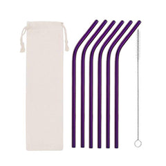 Titanium Plated Stainless Steel Straw Set with Curved Tube