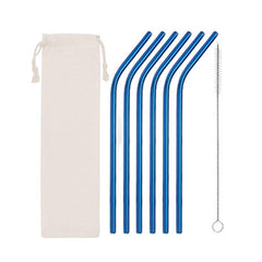 Titanium Plated Stainless Steel Straw Set with Curved Tube