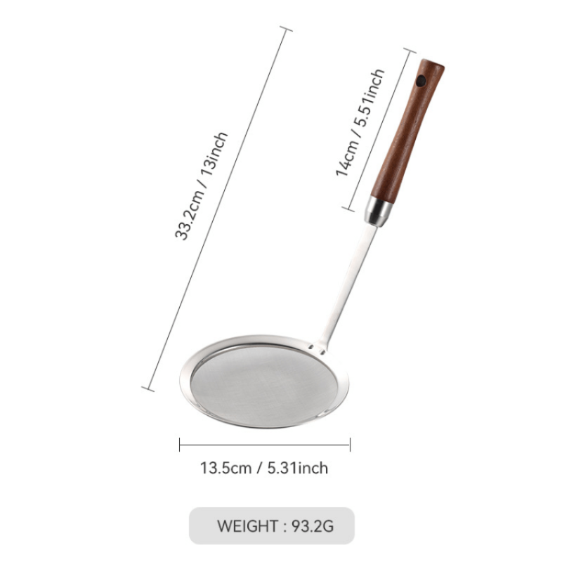 Stainless Steel Mesh Strainer with Wooden Handle Kitchen Frying Filter Spoon