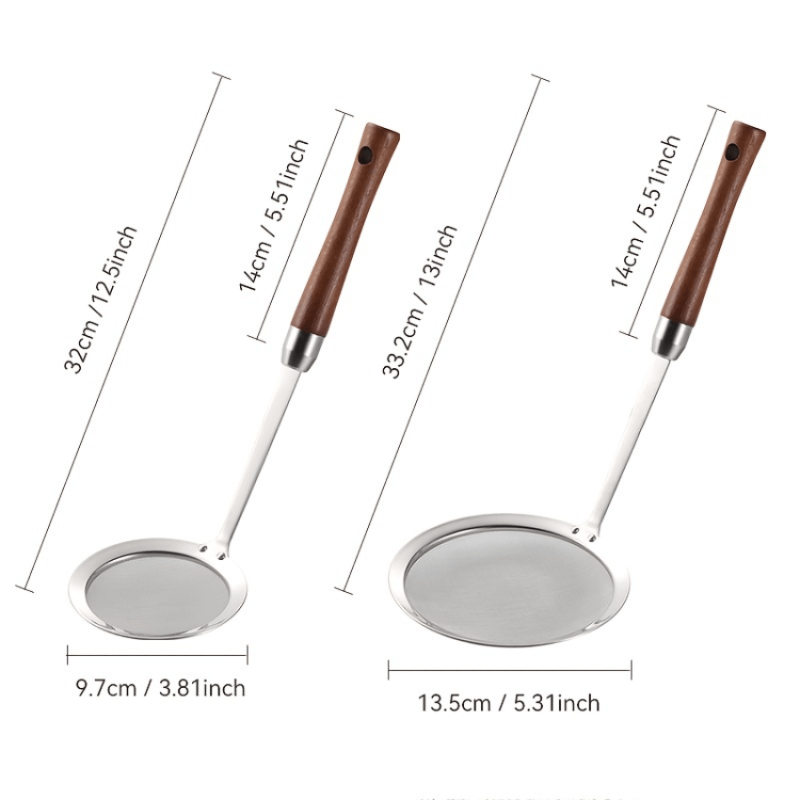 Stainless Steel Mesh Strainer with Wooden Handle Kitchen Frying Filter Spoon