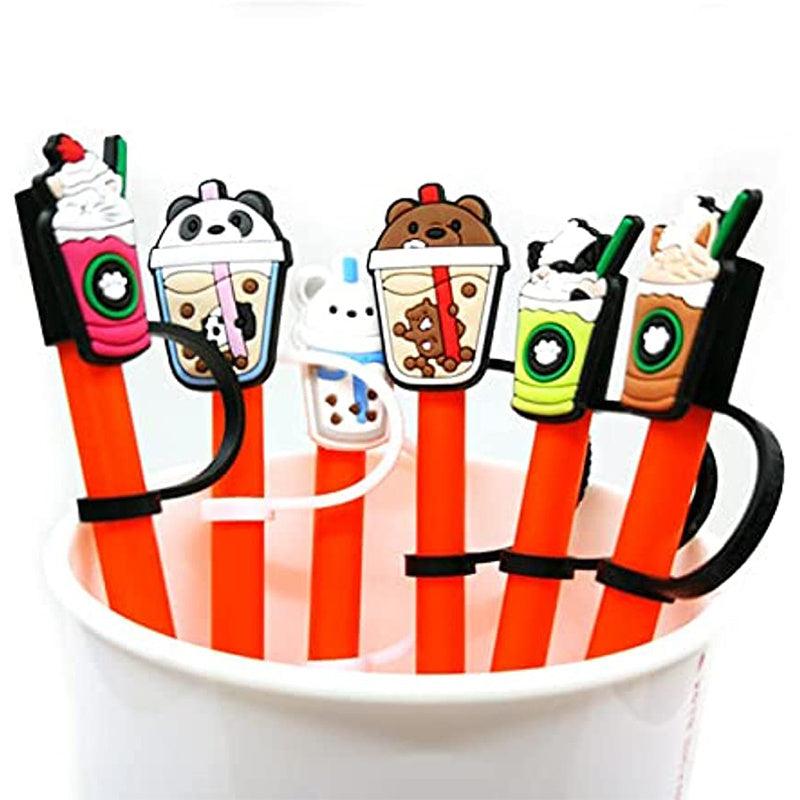 7pcs Silicone Straw Covers Cute Cartoon Pattern Dustproof Tips