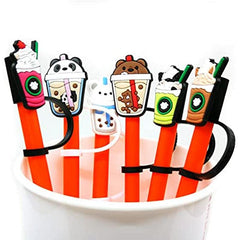 7pcs Silicone Straw Covers Cute Cartoon Pattern Dustproof Tips