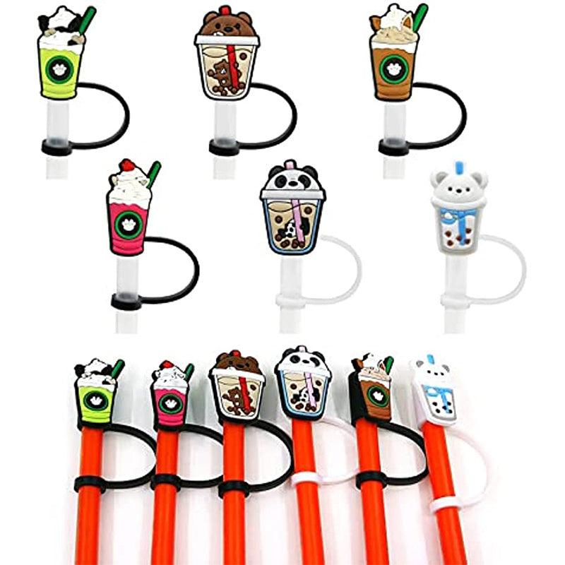 7pcs Silicone Straw Covers Cute Cartoon Pattern Dustproof Tips