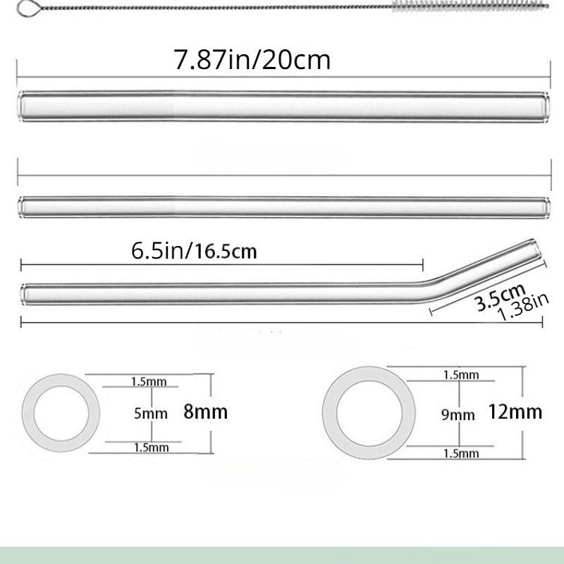 8pcs Transparent Glass Straws with Cleaning Brush - Reusable Heat Resistant Stra