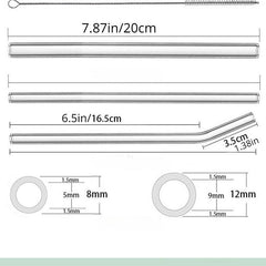 8pcs Transparent Glass Straws with Cleaning Brush - Reusable Heat Resistant Stra