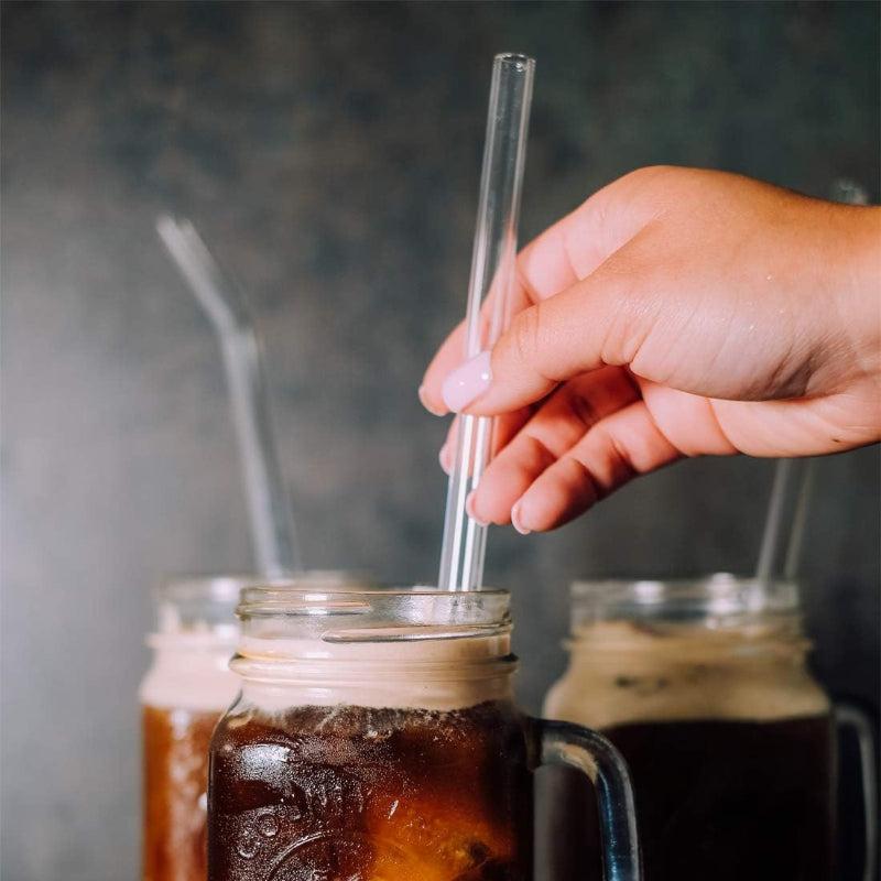 8pcs Transparent Glass Straws with Cleaning Brush - Reusable Heat Resistant Stra
