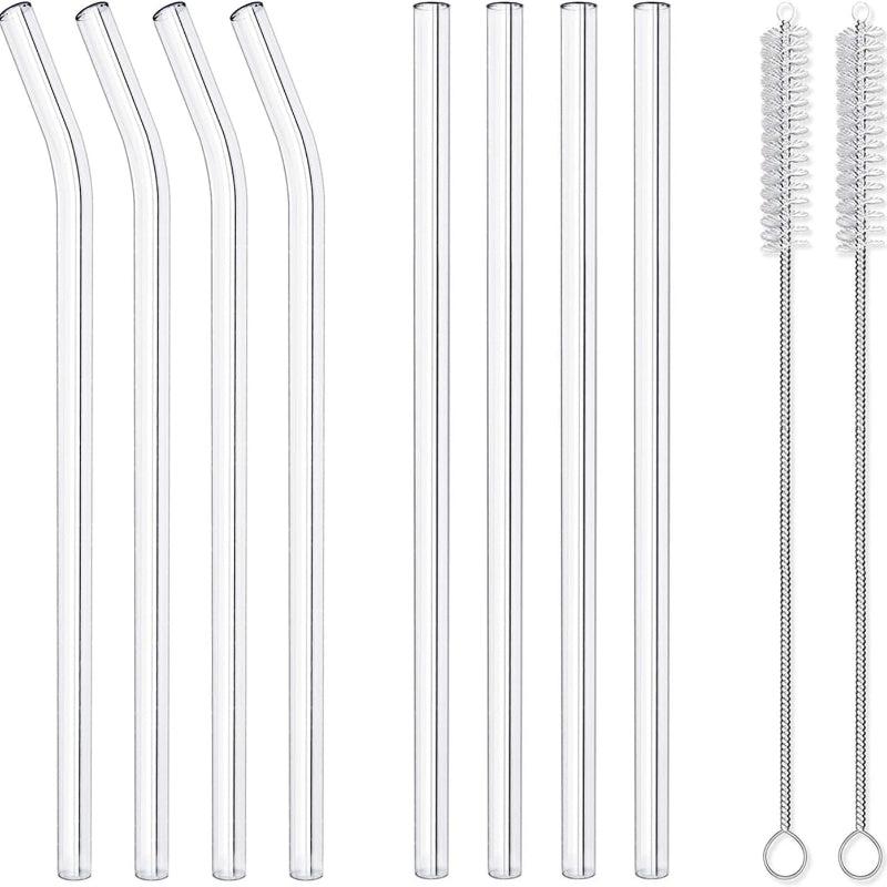 8pcs Transparent Glass Straws with Cleaning Brush - Reusable Heat Resistant Stra