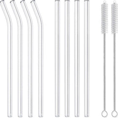 8pcs Transparent Glass Straws with Cleaning Brush - Reusable Heat Resistant Stra