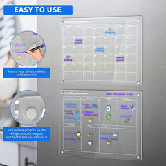 Acrylic Magnetic Calendar For Refrigerator with 8 Markers