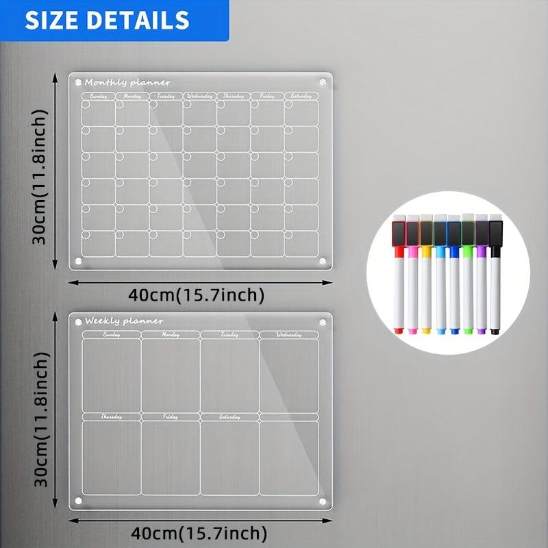 Acrylic Magnetic Calendar For Refrigerator with 8 Markers