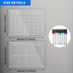 Acrylic Magnetic Calendar For Refrigerator with 8 Markers