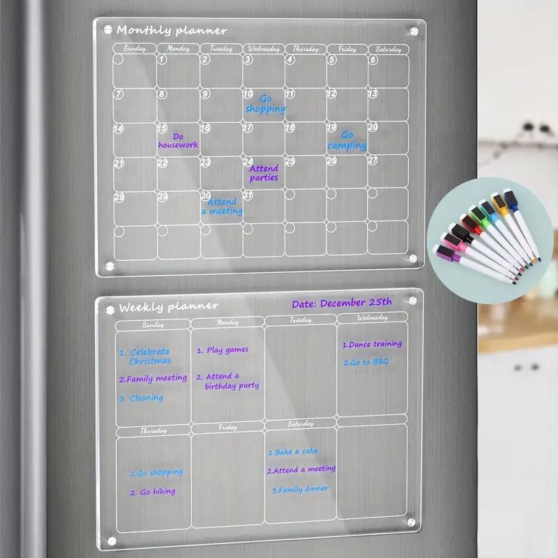 Acrylic Magnetic Calendar For Refrigerator with 8 Markers