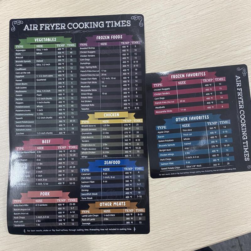 2pcs Air Fryer Magnetic Cheat Sheet Set Air Fryer Accessories Cooking Time