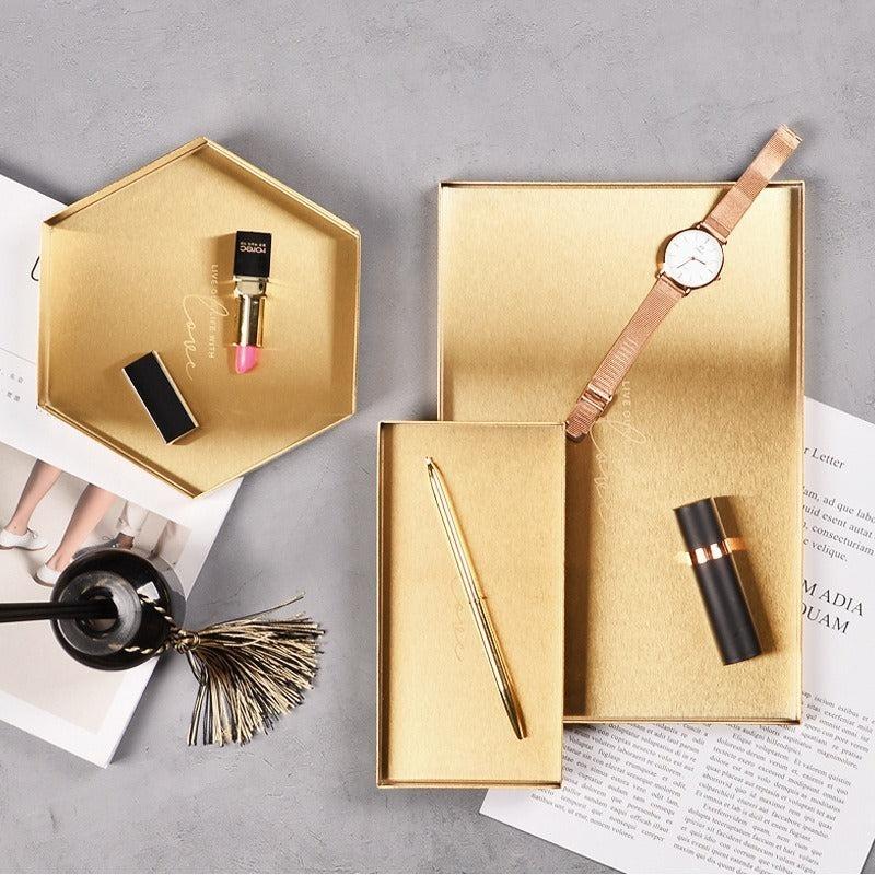Golden Stainless Steel Tray Multifunctional Jewelry Decorative Serving Tray