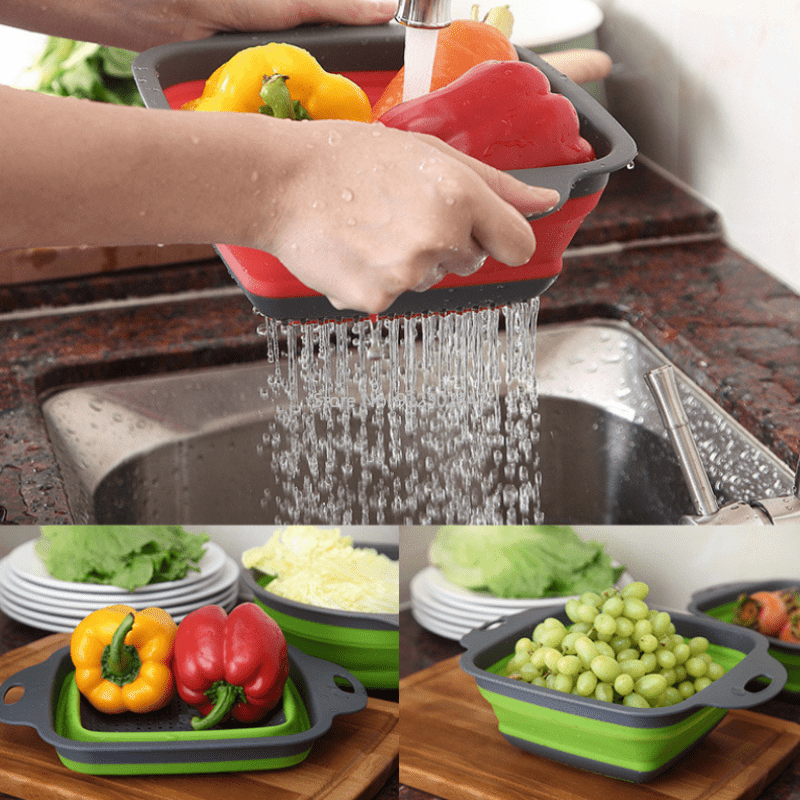 1pc Silicone Colander Foldable Vegetable Washing Basket Strainer