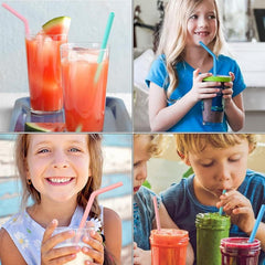 6pcs Reusable Silicone Straws Foldable BPA-Free Extra Long with Cleaning Brush