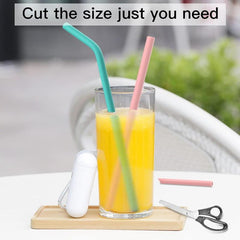 6pcs Reusable Silicone Straws Foldable BPA-Free Extra Long with Cleaning Brush