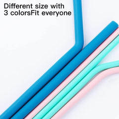 6pcs Reusable Silicone Straws Foldable BPA-Free Extra Long with Cleaning Brush
