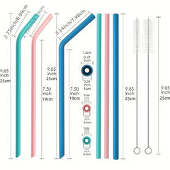 6pcs Reusable Silicone Straws Foldable BPA-Free Extra Long with Cleaning Brush