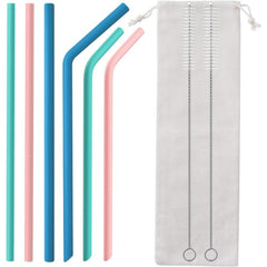 6pcs Reusable Silicone Straws Foldable BPA-Free Extra Long with Cleaning Brush