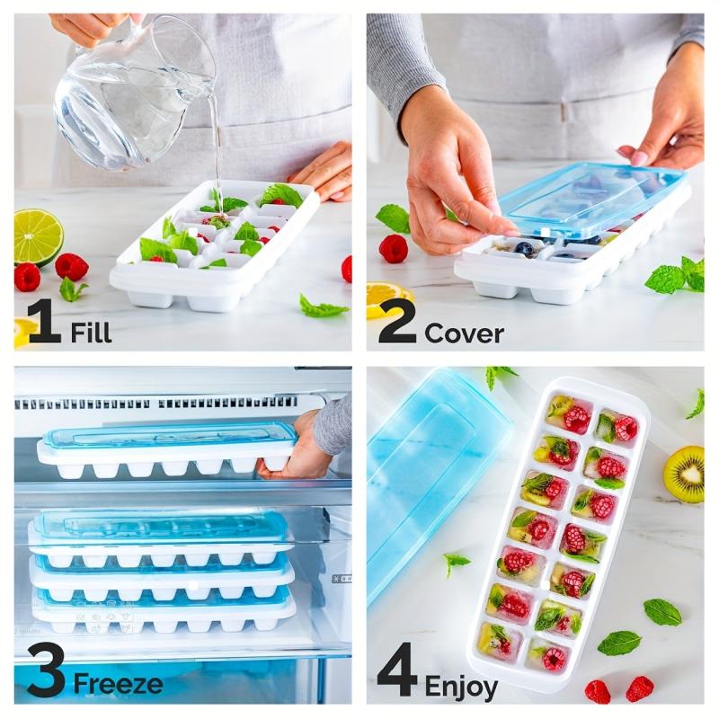 Ice Cube Tray With Lid - Set of 4