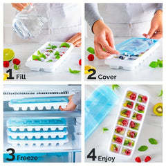 Ice Cube Tray With Lid - Set of 4