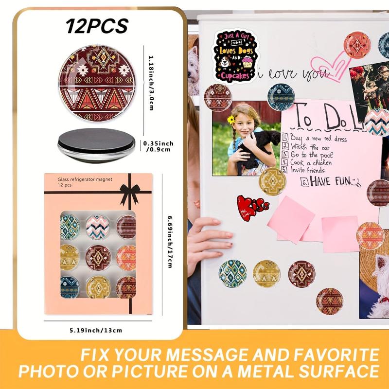 12pcs Boho Glass Refrigerator Magnets